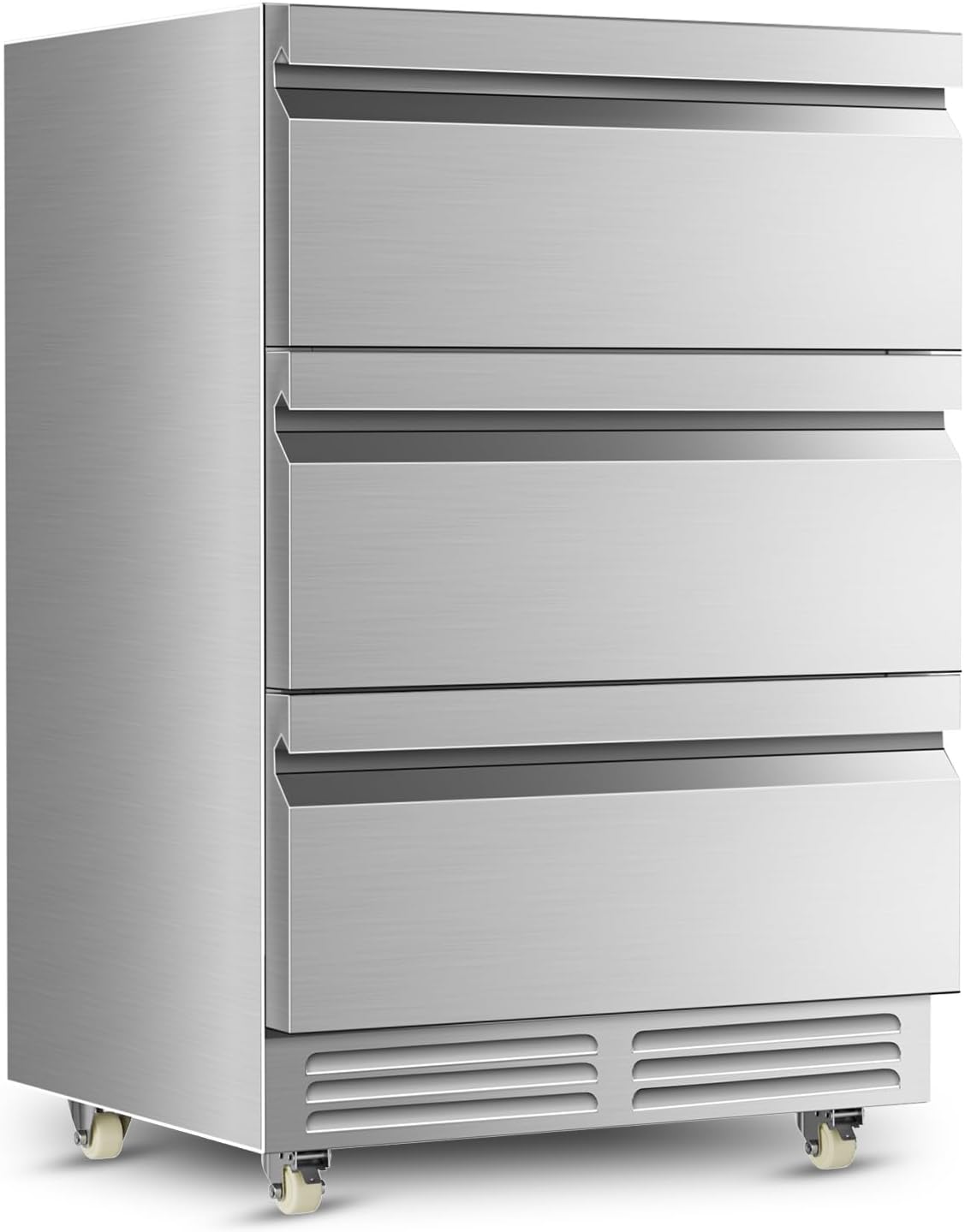 Tylza 3 Drawers Beverage Refrigerator, 190 Cans 24'' Beverage Fridge with Wheels, Outdoor Waterproof, All Stainless Steel Body, Undercounter or Freestanding, Drink Fridge for Home, Patio & Commercial