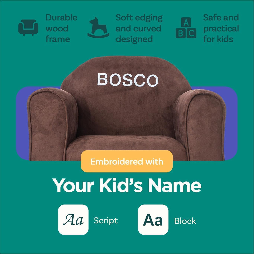 Keet Personalized Toddler Chair, Customize with Name, Soft Microsuede Upholstery, Embroidered Kids Armchair, Sturdy Wooden Frame, Easy to Clean, Ages 2–5, Gift-Ready Toddler Chair for Playrooms.
