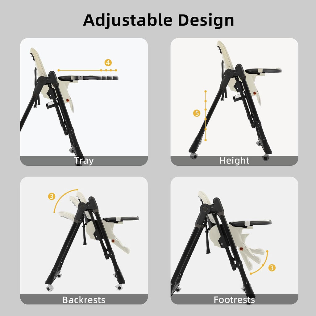 No-Tools Rocking High Chair with Gentle Sway | 5-Min Setup, Removable Easy-Clean Tray & Machine Washable Cover | Space-Saving Foldable Design for Babies & Toddlers (Black White)