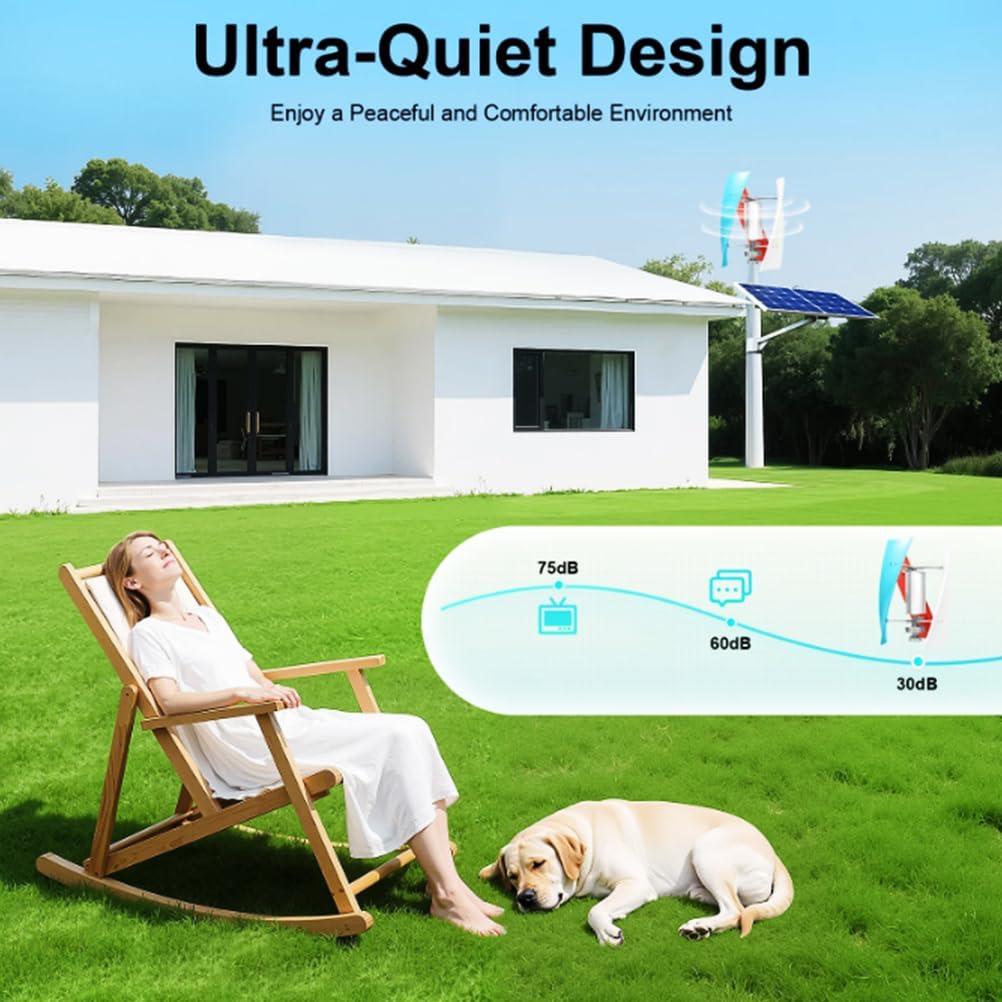 Low Noise Wind Turbine Generator Kit, 12V 24V 48V 3000W for Boats Gazebos & Houses Portable 3 Blade Windmill W/Controller and Power Inverter Converter