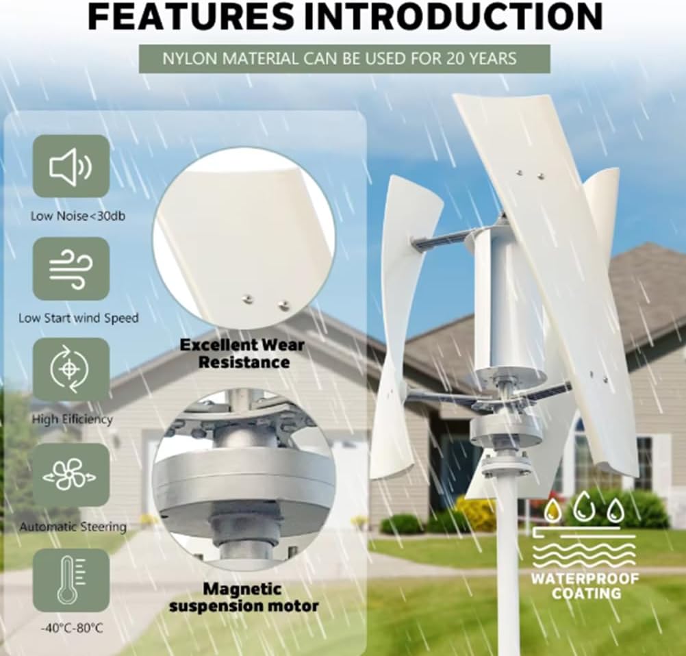 3000W Portable Wind Power Turbine Generator Kit, 12V 24V 48V Three-Phase AC Permanent Magnet Generators W/Controller 3 Blade for Home,Street Lighting(220V),48v