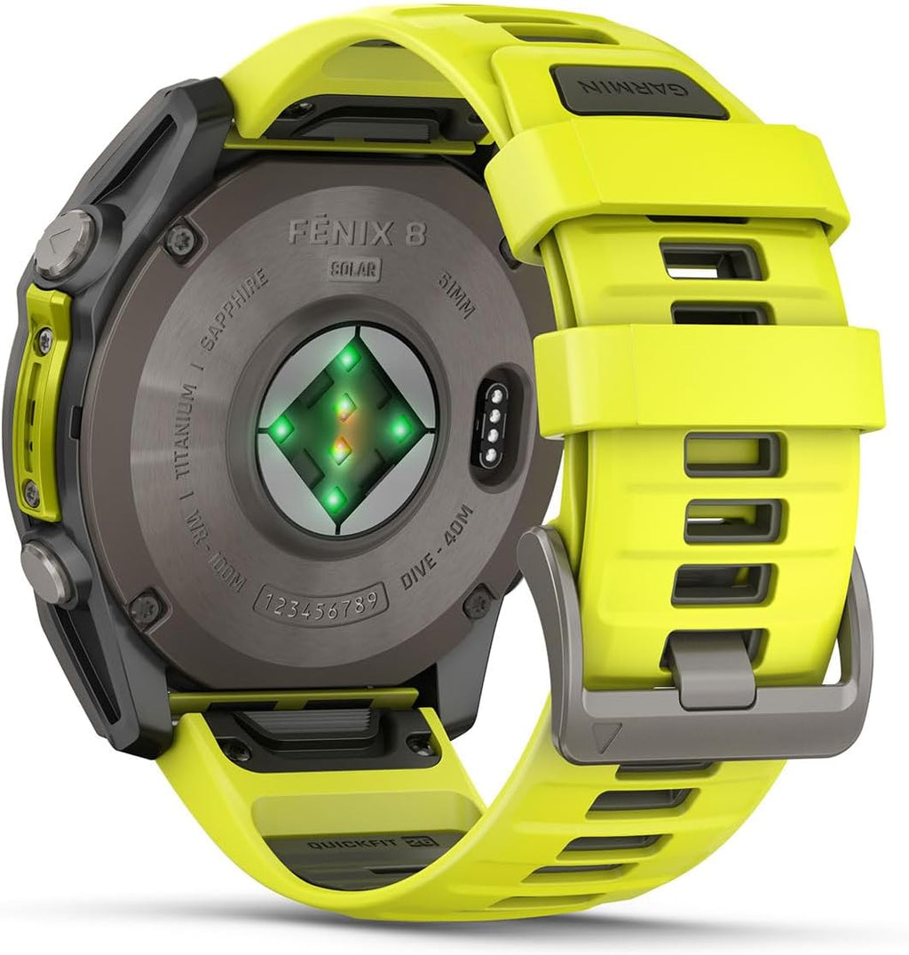 PlayBetter Garmin Fenix 8 Solar Sapphire (51mm, Titanium/Amp Yellow) Multisport GPS Smartwatch Bundle - 1.4' Touchscreen, Built-in LED Flashlight Portable Charger & Screen Protectors