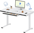 FLEXISPOT One-Piece 48' Standing Desk with Acrylic-Front Drawer, Fast-Assembly Ergonomic Sit-to-Stand Desk with MDF Top, 4 Height Memory Presets Touch-Control, Home Office Computer Workstation, White