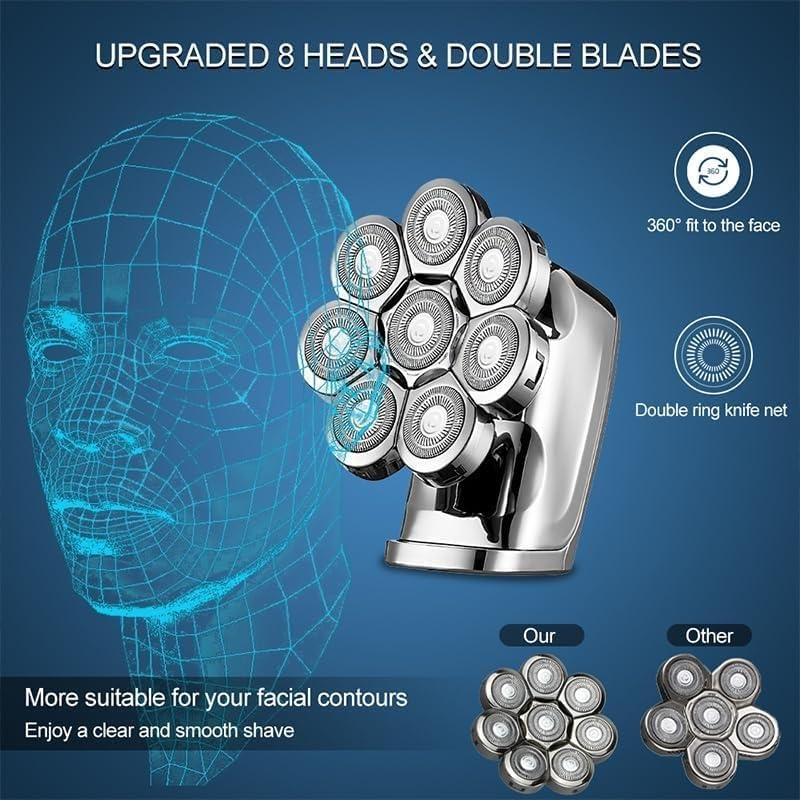 Electric Razor for Men, Electric Shaver Bald Head Hair Clipper 8 Cutter Floating Razor,Waterproof Metal, Men's Rechargeable Hair Trimmer