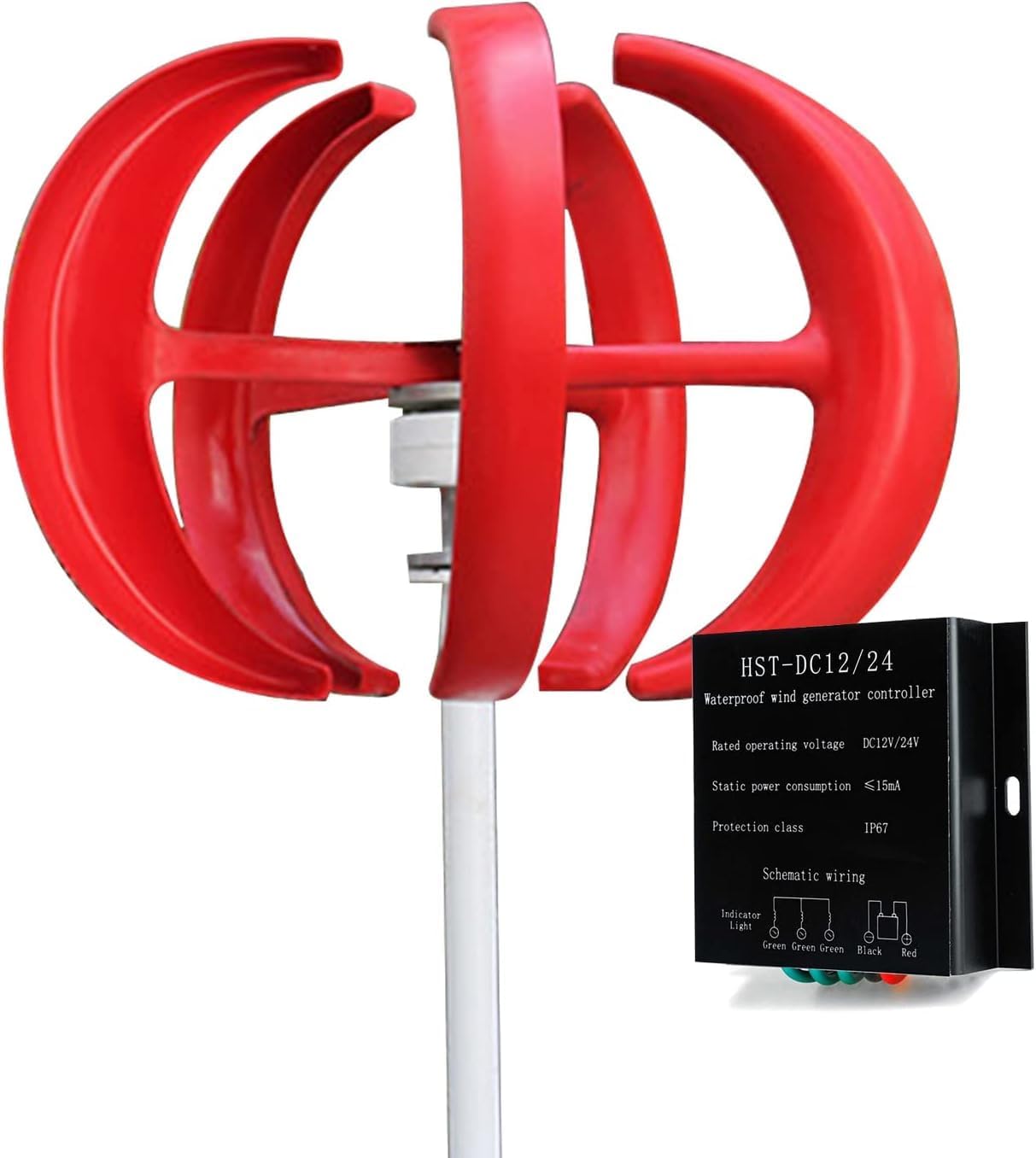 Wind Turbine Generator 3000W VAWT 5 Blades Vertical Axis Wind Turbine Low Wind Speed Start, Home Wind Generator with Charge Controller