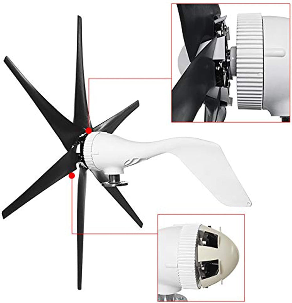 Efficiently 3000W Wind Turbine Generator Kit, 12V 24V 48V+ Charge Controller Black 6 Blade Wind Turbine Generator Kit for Home Or Streetlight Projects
