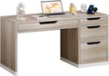 MaverickFurni 52 Inch Desk with 4 Drawers, Computer Desk with Storage File Drawer for Bedroom, Small Office Desk with Storage for Small Space, Light Walnut