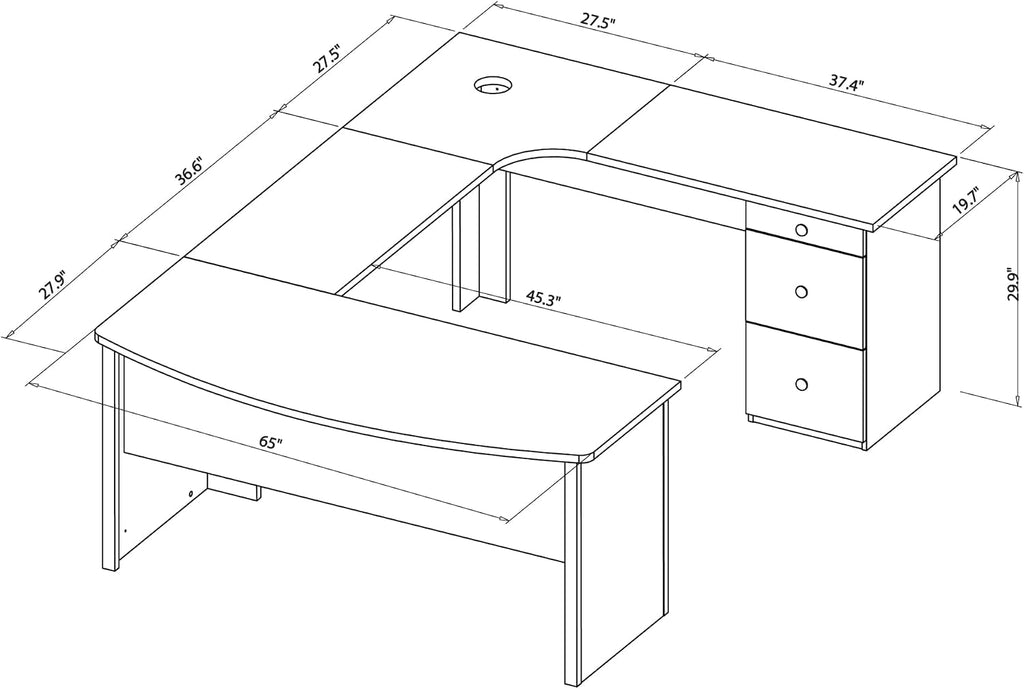 Realspace® Broadstreet 65'W U-Shaped Executive Corner Desk, Cherry