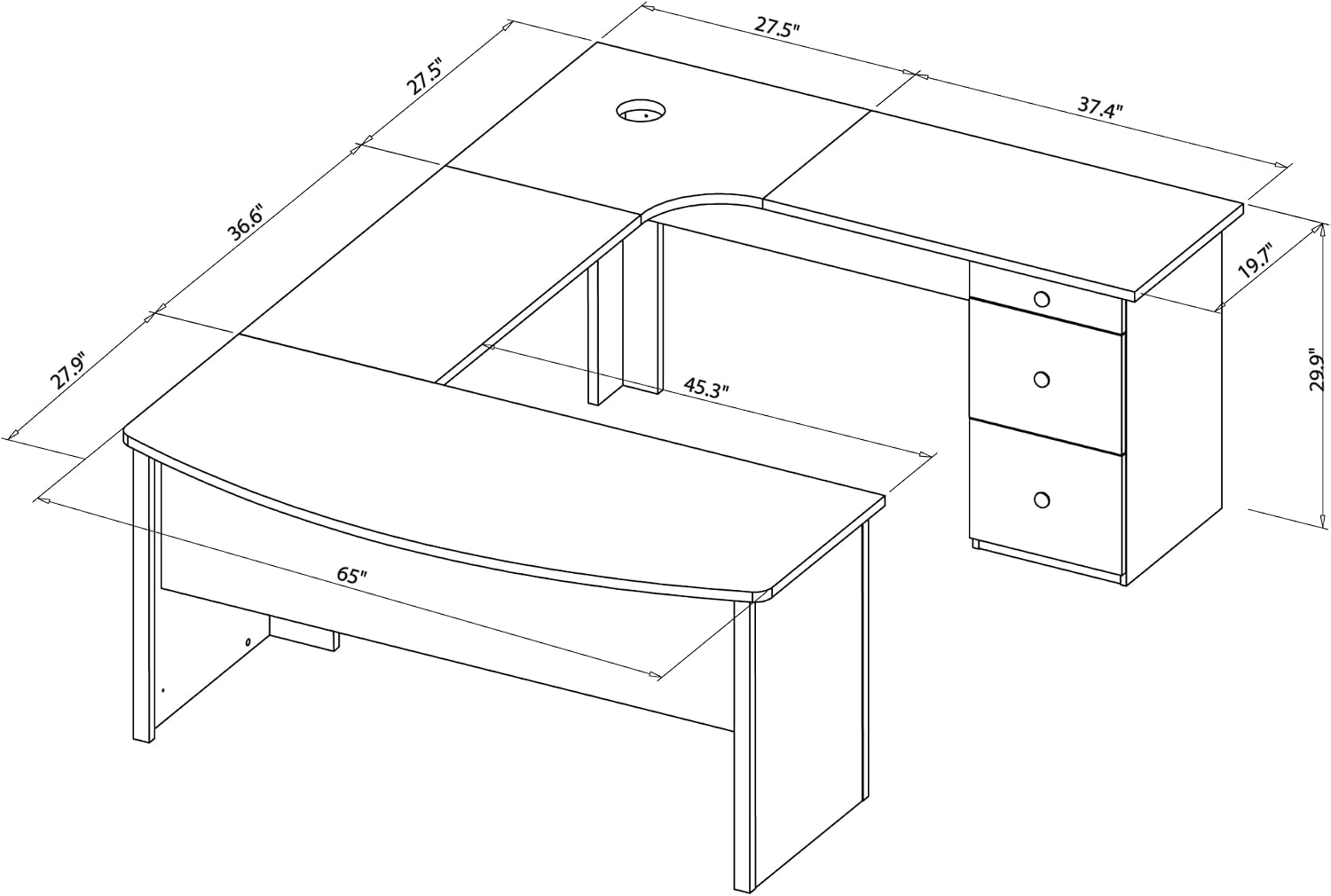 Realspace® Broadstreet 65'W U-Shaped Executive Corner Desk, Cherry