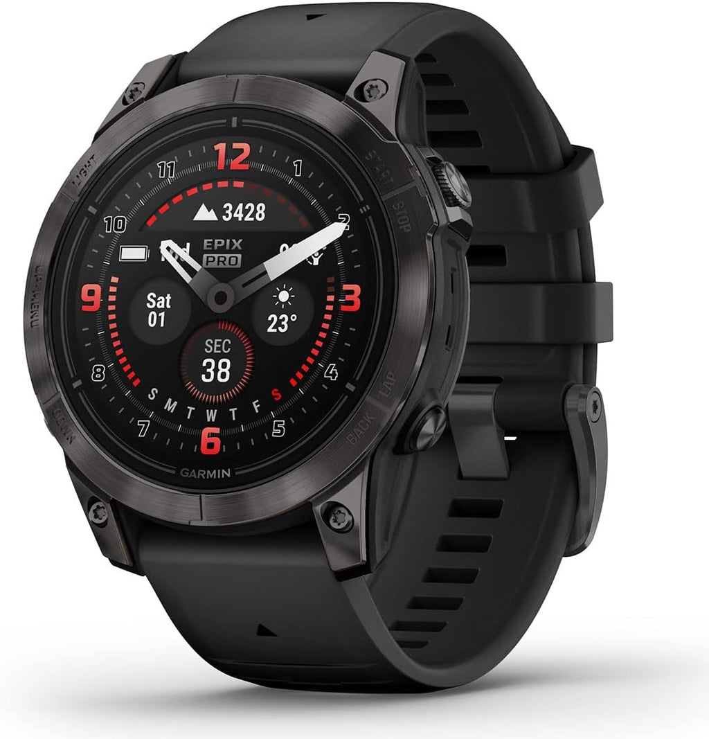 PlayBetter Garmin epix Pro (Gen 2) Sapphire (Carbon Gray DLC/Black, 47mm) GPS Outdoor Watch Gift Box Bundle - AMOLED Display & Built-in Flashlight - Includes Screen Protectors, Wall Adapter & Case