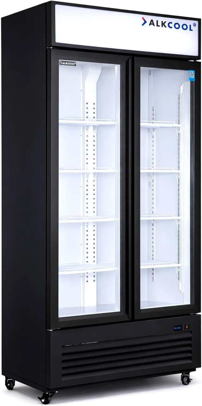 Commercial Beverage Refrigerator Display Fridge,Two Glass Door Drink Cooler with Adjustable Shelves,ETL Approval,45 Cu Ft,47.5' Wide,Wheels Included