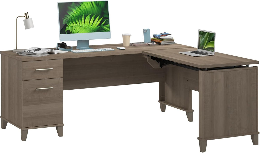 Bush Furniture Somerset 72W 3 Position Sit to Stand L Shaped Desk in Ash Gray