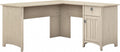 Bush Home L Shaped Desk with Storage for Home Office, Modern Farmhouse Corner Table with Drawers and Cabinets, Salinas Collection, Antique White