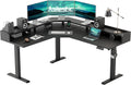 Agilestic L Shaped Standing Desk, Adjustable Height Corner Gaming Desk with Shelf, Sit Stand Up Desk, 63 x 55 Inch Home Office Computer Table, Black