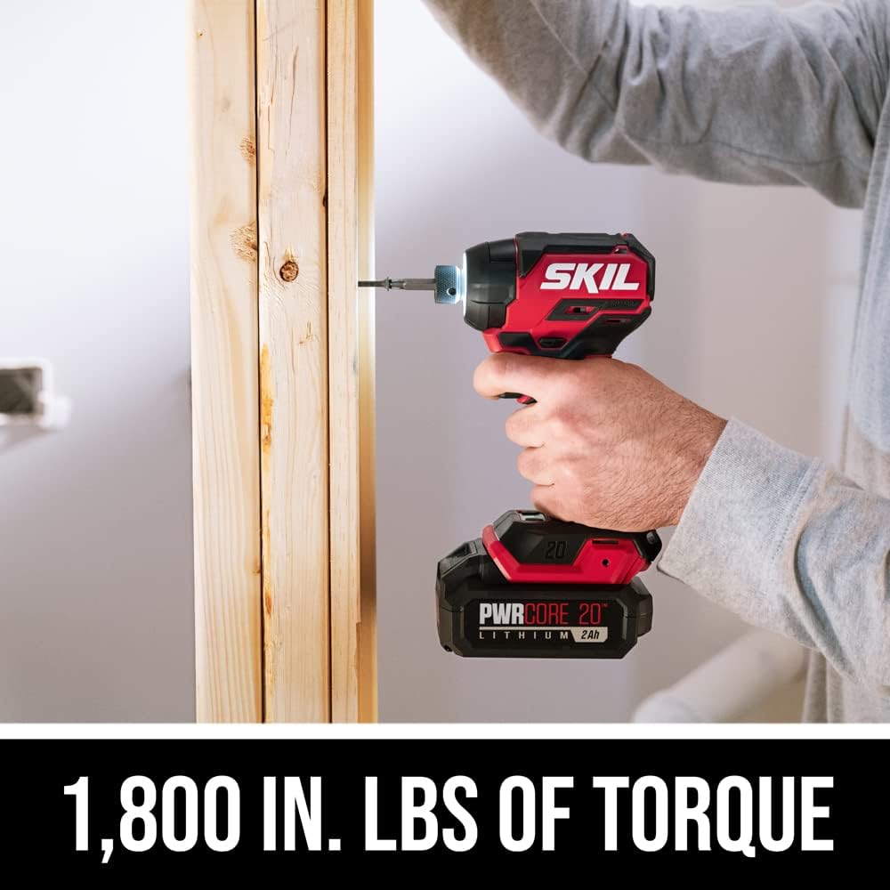 SKIL PWR CORE 20 Brushless 20V Compact Drill Driver and Impact Driver Kit, Includes 2.0Ah Battery and PWR Jump Charger - CB8437B-10