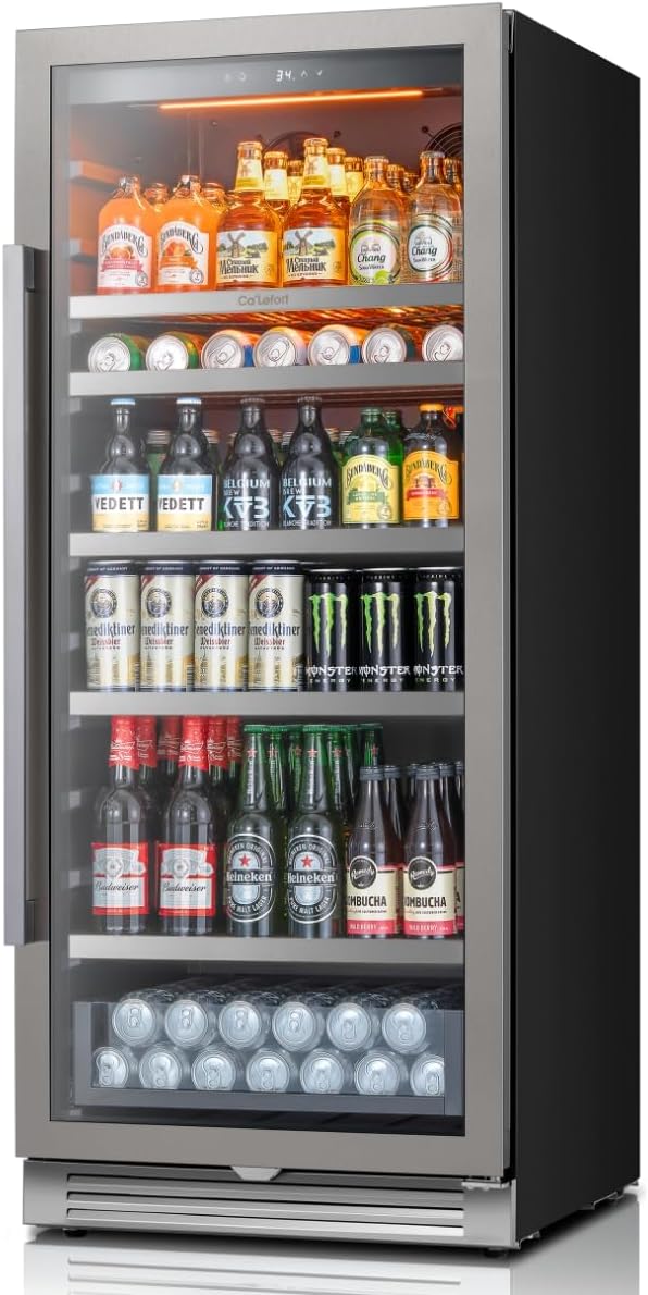 Ca'Lefort Beverage Refrigerator Cooler - 24 Inch Beverage Fridge 238 Can with Glass Door, Built-in or Freestanding Refrigerator with 3 Color LED, Drink Cooler for Soda Beer or Wine (Right-Hinged)