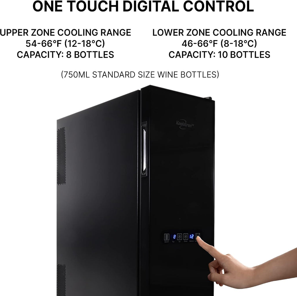 Koolatron Urban Series 18 Bottle Slim Dual Zone Wine Cooler, Thermoelectric Wine Fridge, Freestanding Wine Refrigerator for Home Bar, Kitchen, Apartment, Condo, Cottage