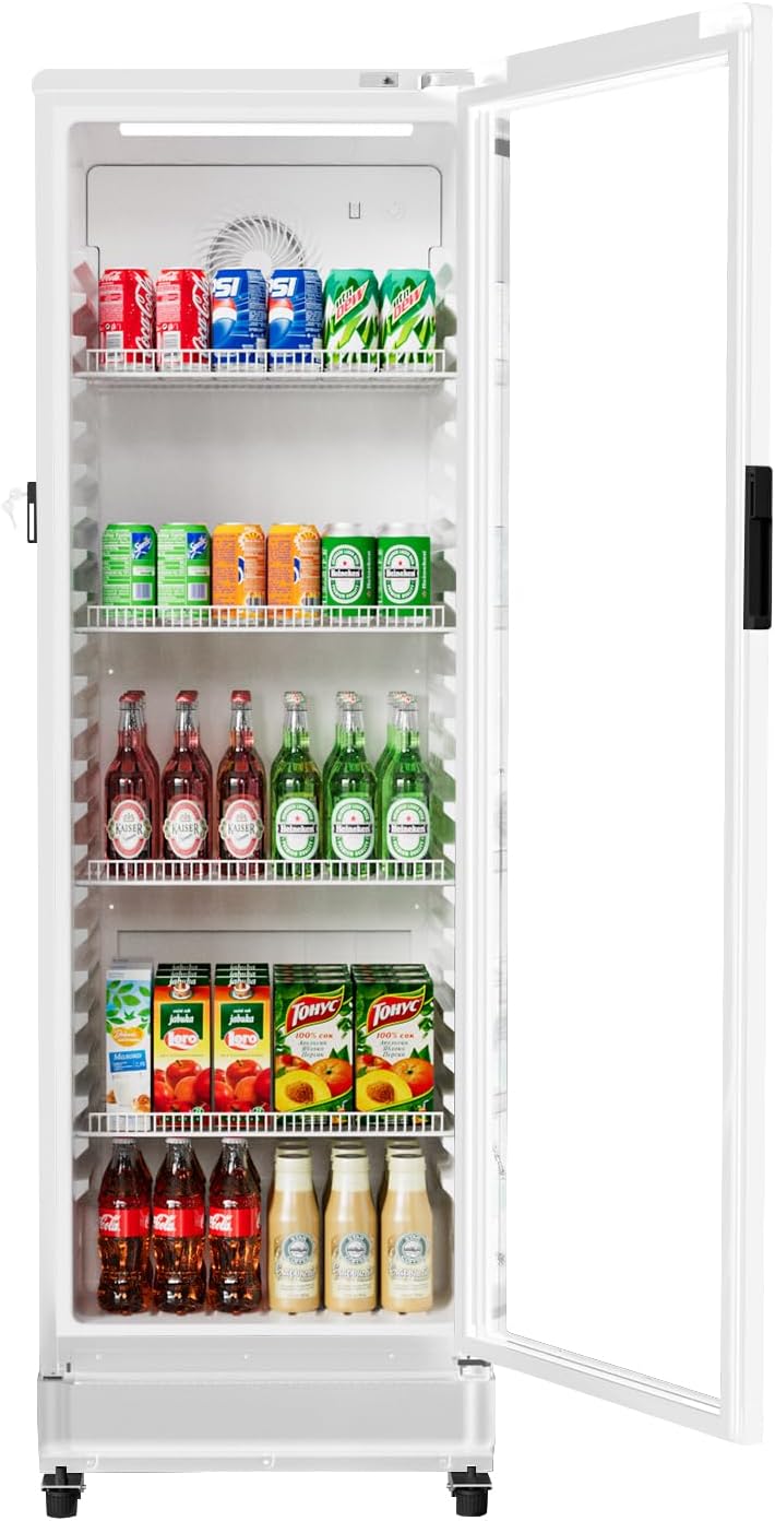BEYOU Beverage Refrigerator, 8.5 cu. Ft Commercial Refrigerator Merchandiser with single Glass Door, Display Fridge for Living Room, Bar, Garage（White）