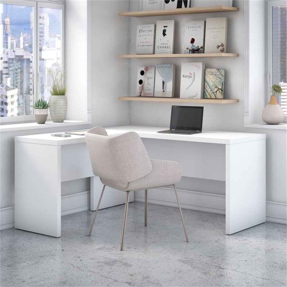 Bush Business Furniture Echo L Shaped Desk in Pure White
