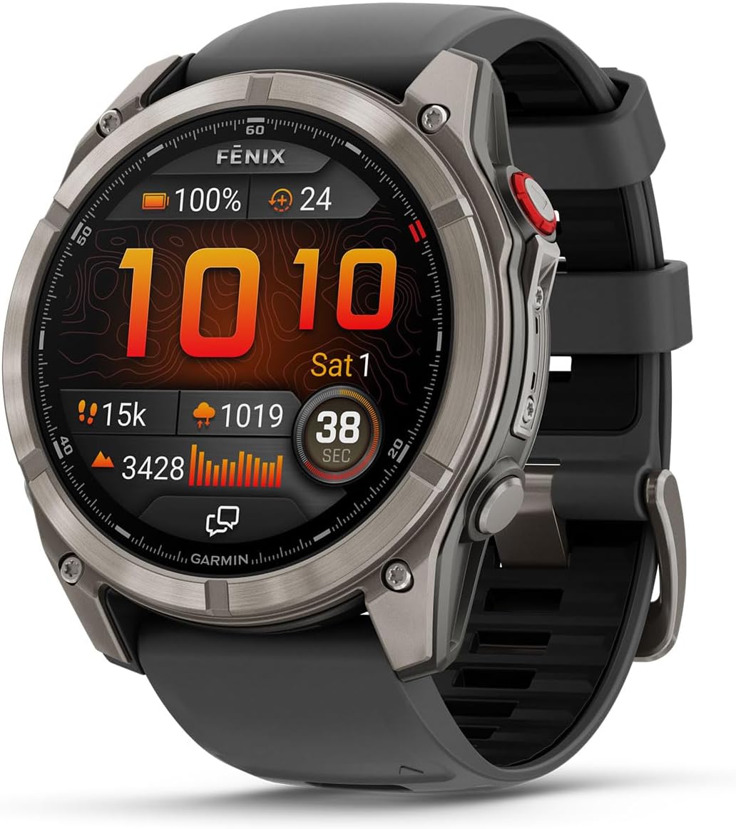 PlayBetter Garmin Fenix 8 Pro AMOLED Sapphire (51mm, Titanium/Graphite) Multisport GPS Smartwatch Bundle - 1.4' Touchscreen, inReach Technology Wireless Running Earbuds