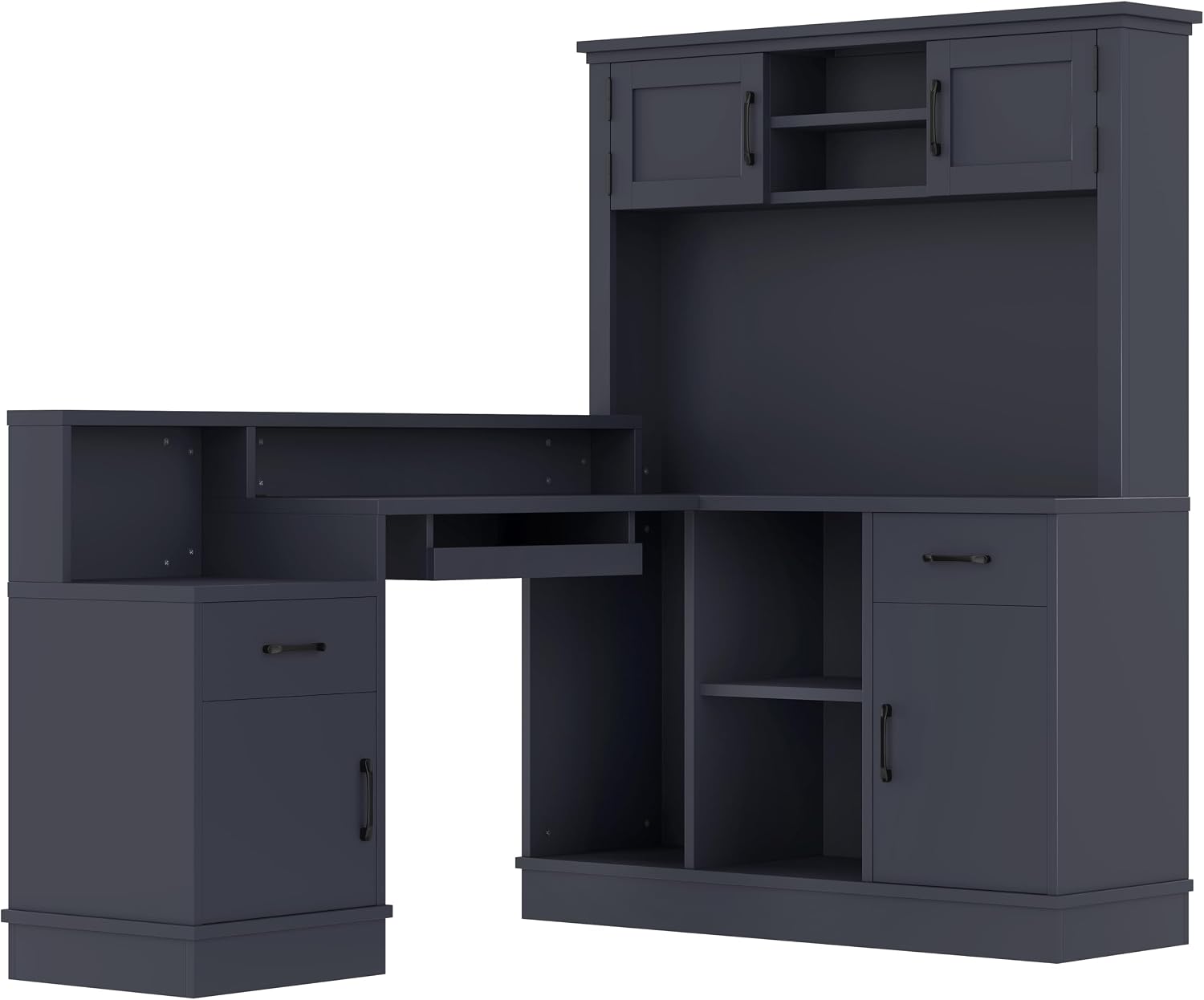 Bellemave L-Shaped Computer Desk with Power Outlet & Storage - Modern Corner Gaming Desk with Bookshelf and Drawers, Study Writing Workstation for Home Office, Blue