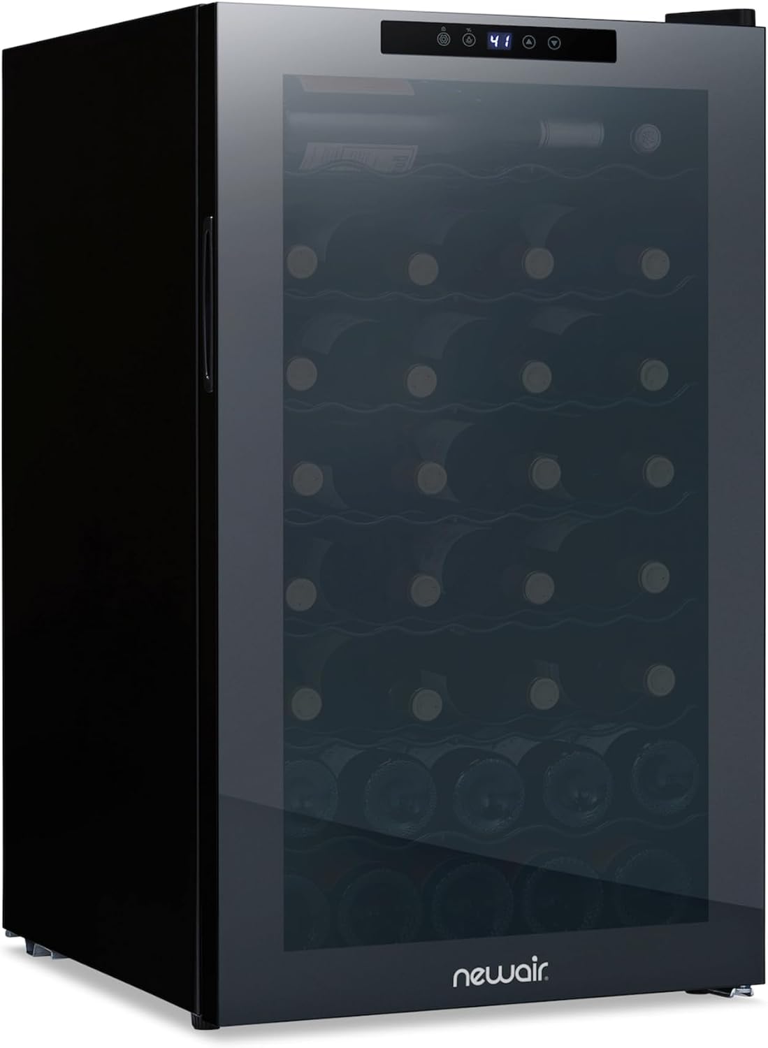 NewAir 20' Wine Fridge for 51 Bottles | Built-In or Freestanding Wine Cooler Refrigerator with Glass Door | Mirrored Double-Pane Design, Compressor Cooling & Adjustable Shelves | Black