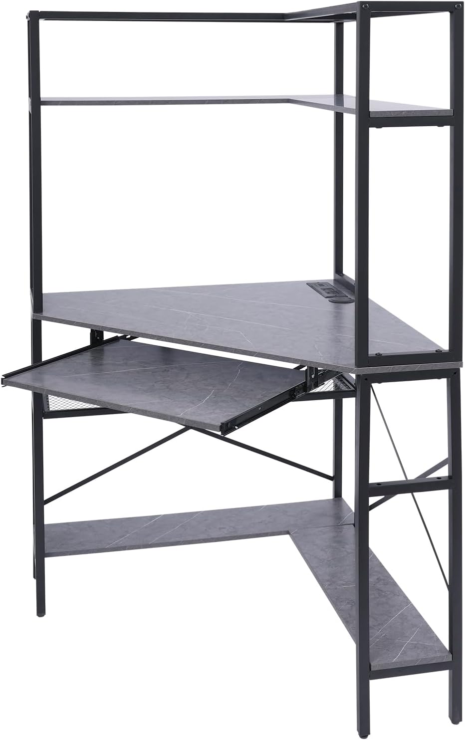 Corner Small Desk for Small Space, 29.5'*29.5'*60' Corner Computer Desk with USB Ports Triangle Gaming Desk with with RGB LED Lighting for Home Office, Living Room, Bedroom (1-Grey)