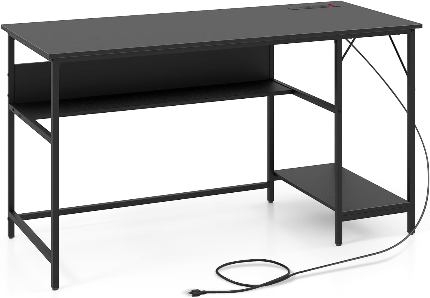 Tangkula 55 Inch Computer Desk with Power Outlets & USB Ports, Home Office Desk with Built in Charging Station with Switch, Computer Workstation Writing Study Desk with Storage Shelf & CPU Stand