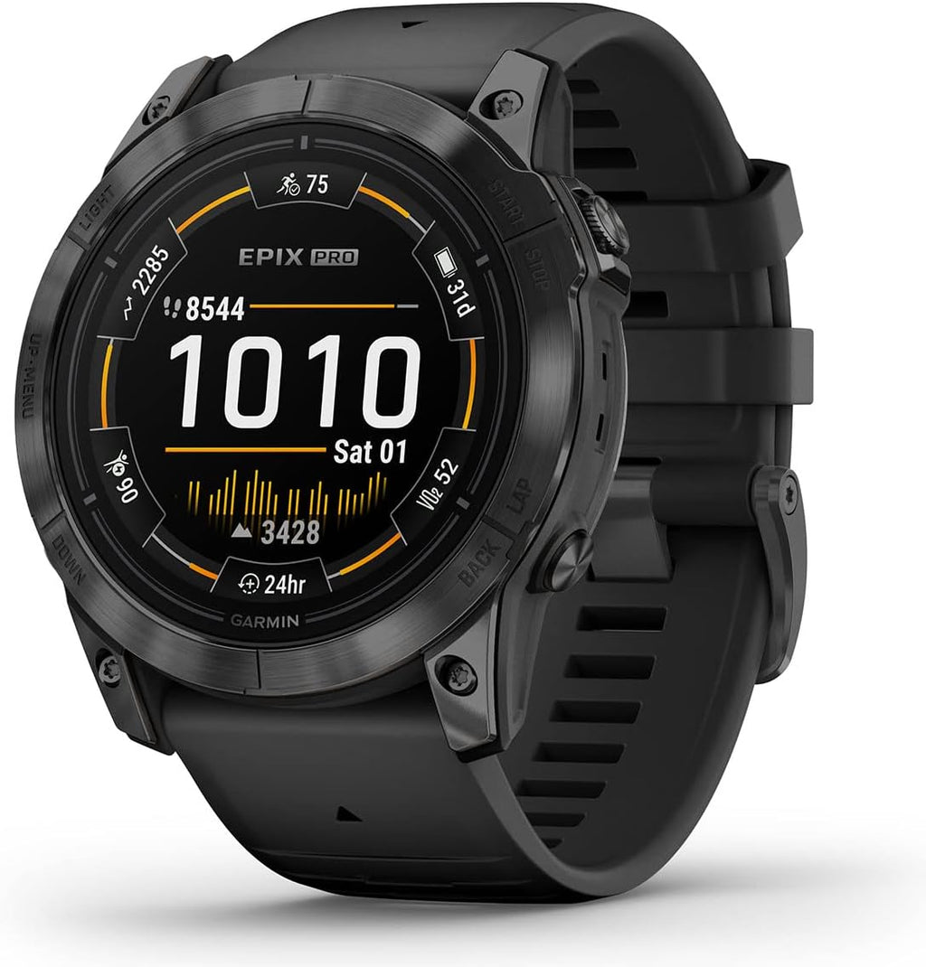 PlayBetter Garmin epix Pro (Gen 2) (Slate Gray/Black, 51mm) GPS Outdoor Watch Gift Box Bundle - AMOLED Display & Built-in Flashlight - includes Screen Protectors, Wall Adapter & Case