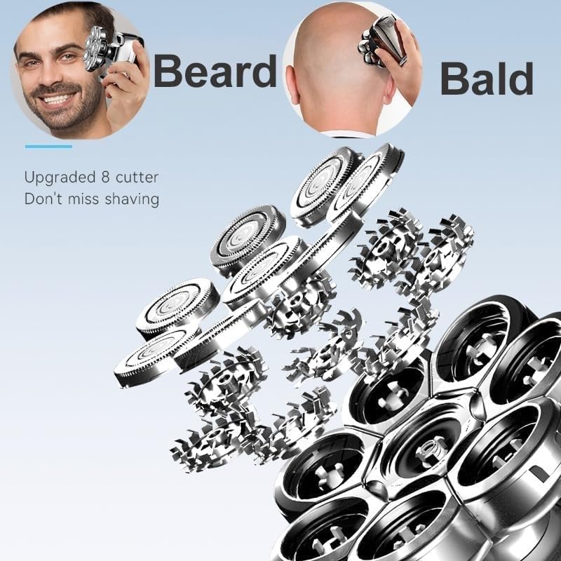 Electric Razor for Men, Electric Shaver Bald Head Hair Clipper 8 Cutter Floating Razor,Waterproof Metal, Men's Rechargeable Hair Trimmer