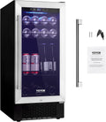VEVOR 15' Beverage Refrigerator, 96 Cans Under Counter Built-in or Freestanding Beer Fridge, Blue LED Light, Adjustable Shelves, Child Lock, ETL