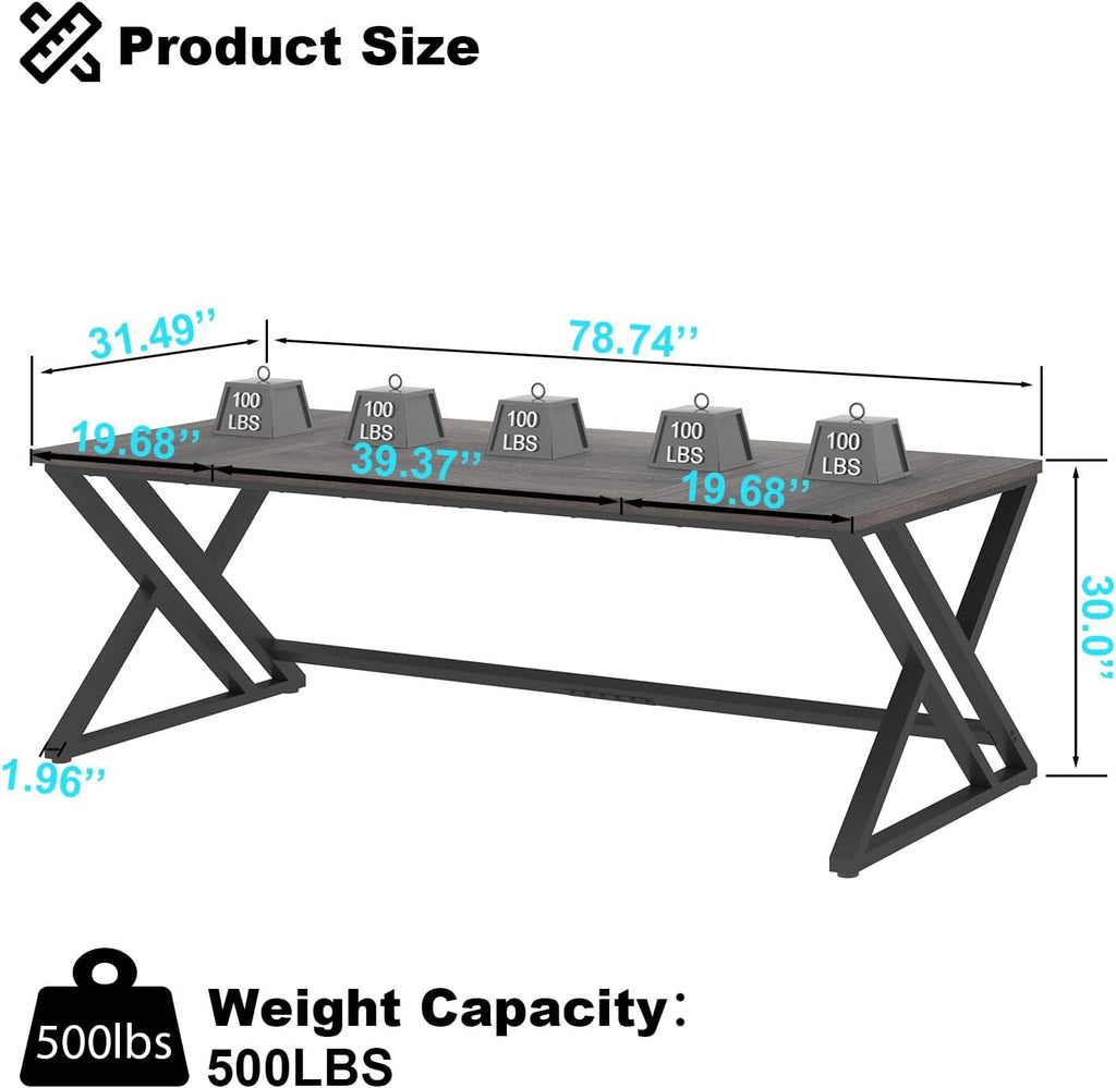 LVB 78.7 Long Executive Desk, Modern Large Computer Office Desk, Wood Metal Simple Pc Study Gaming Writing Table, Industrial Laptop Desk Workstation for Home Bedroom Living Room, Dark Gray, 78.7 Inch