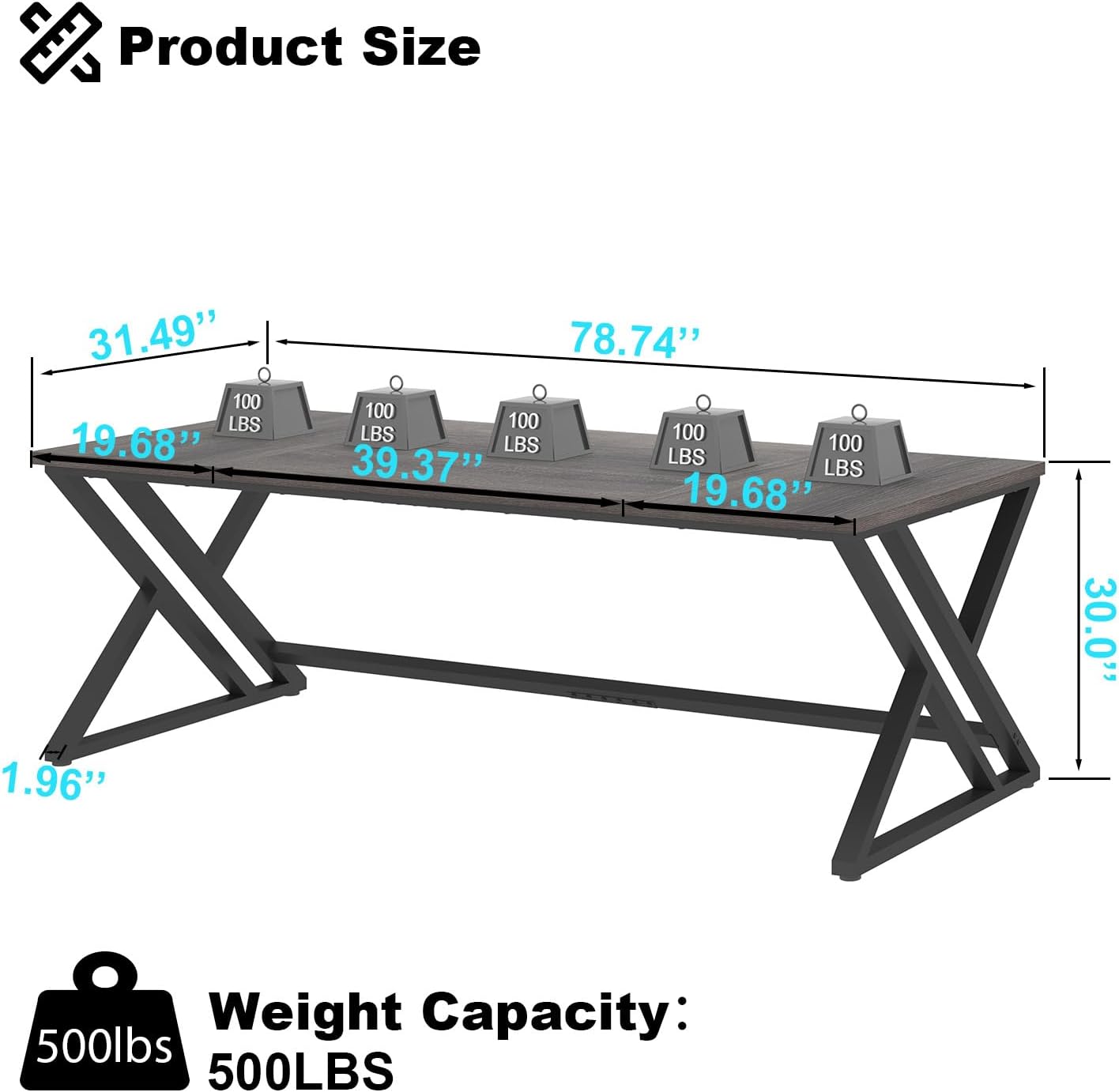 LVB 78.7 Long Executive Desk, Modern Large Computer Office Desk, Wood Metal Simple Pc Study Gaming Writing Table, Industrial Laptop Desk Workstation for Home Bedroom Living Room, Dark Gray, 78.7 Inch