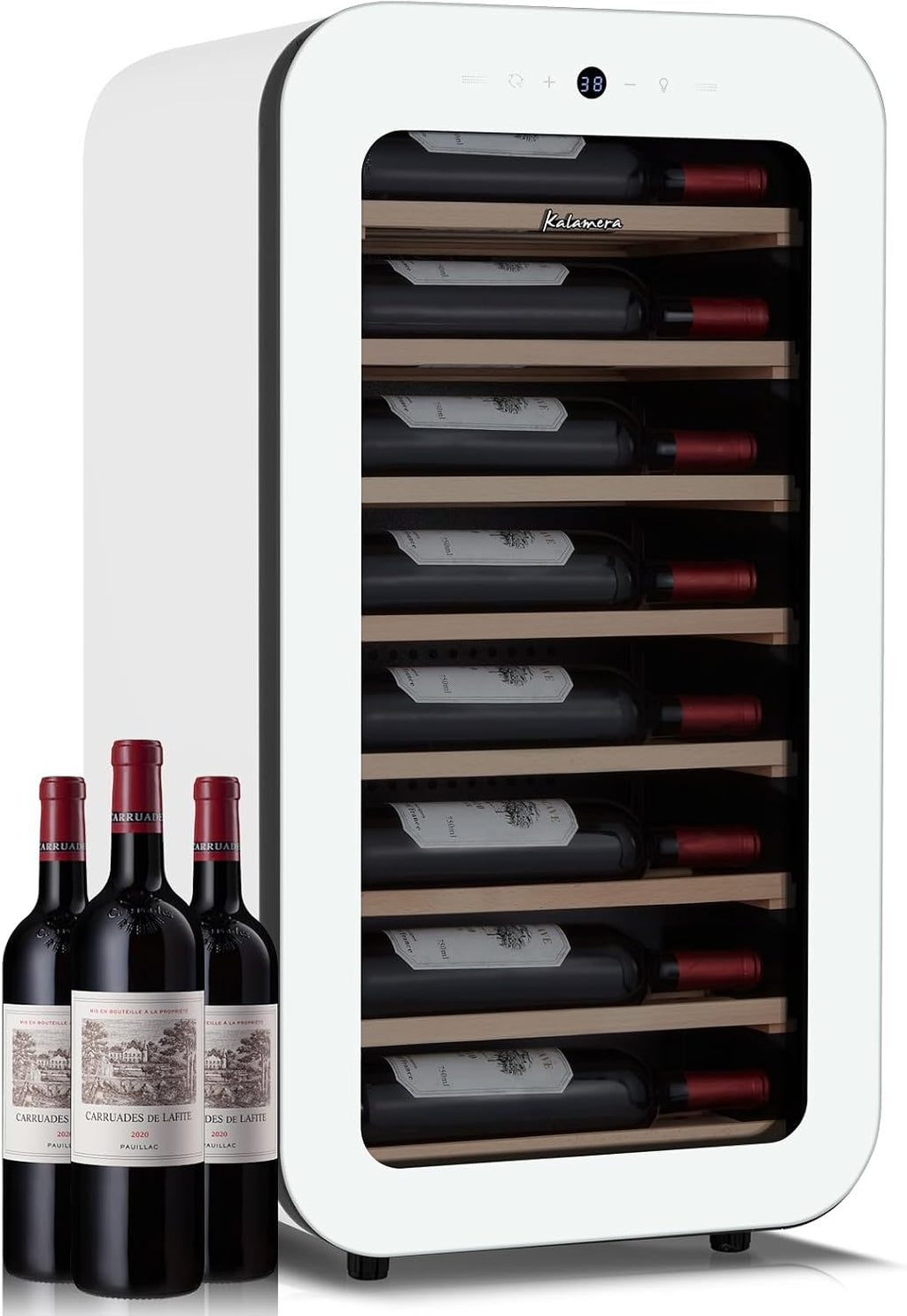 Kalamera Mini Fridge Wine Cooler, 22 Bottle Compressor Freestanding Wine Refrigerator - Single Zone with full Glass Door for Home, Office, Bar, 38°F to 59°F, Drink Fridge