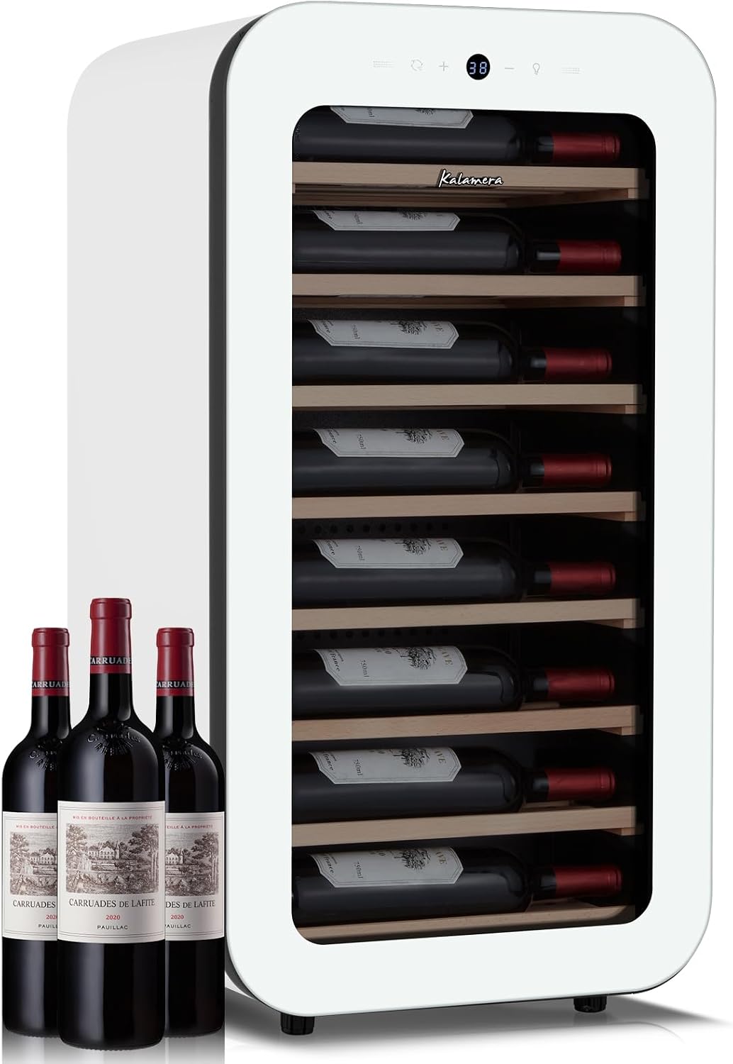 Kalamera Mini Fridge Wine Cooler, 22 Bottle Compressor Freestanding Wine Refrigerator - Single Zone with full Glass Door for Home, Office, Bar, 38°F to 59°F, Drink Fridge