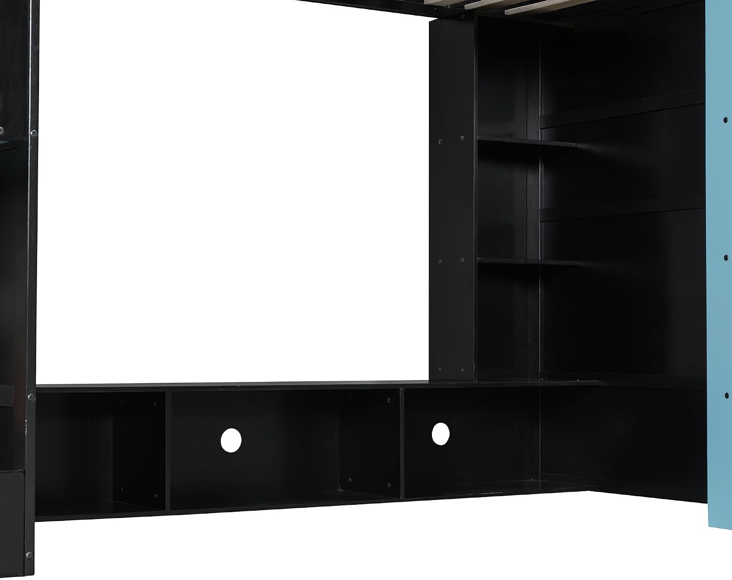 Merax Wood Loft Bed with Desk, Multi-Storage Shelves and RGB Light, Twin Size, Cloud Blue