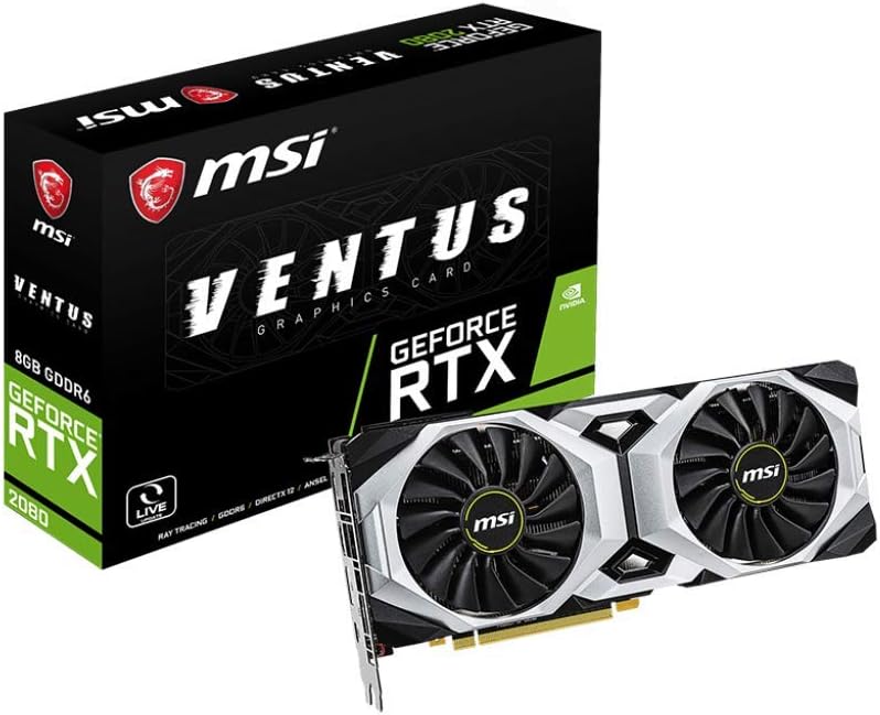 msi Gaming GeForce RTX 2080 8GB GDRR6 256-bit HDMI/DP/USB Ray Tracing Turing Architecture Graphics Card (RTX 2080 Ventus 8G)
