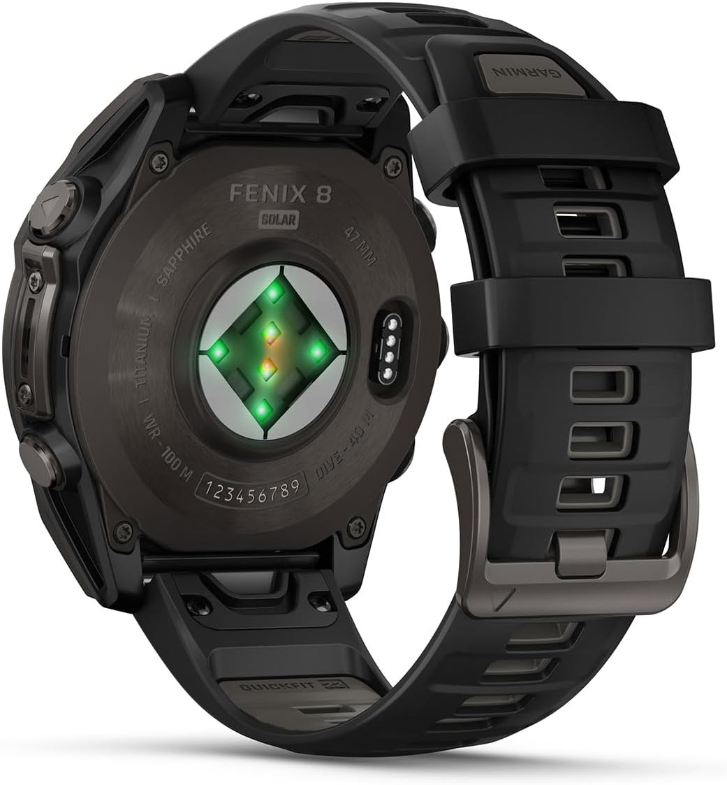 PlayBetter Garmin Fenix 8 Solar Sapphire (47mm, Carbon Gray DLC Titanium) Multisport GPS Smartwatch Bundle - 1.4' Touchscreen, Built-in LED Flashlight Wireless Running Earbuds