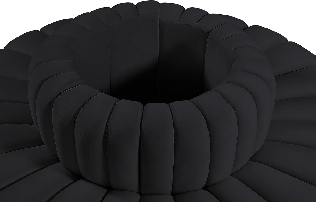 Meridian Furniture 103Black-S8D Arc Collection Modern | Contemporary Modular Sofa with Soft Black Velvet, Deep Channel Tufting, Modular Design, 90' W x 90' D x 30' H, Black