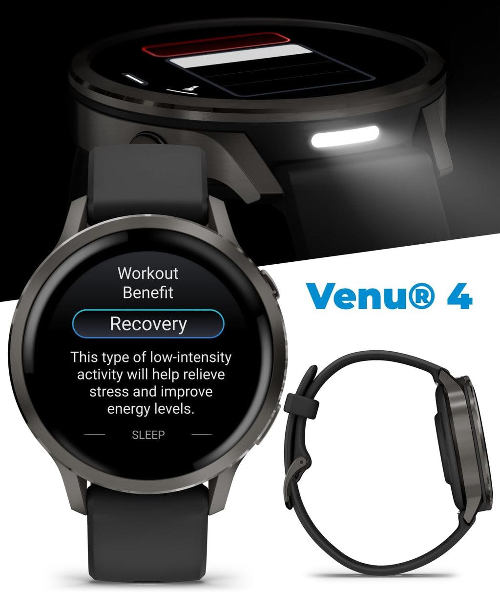 Garmin Venu 4 41mm AMOLED Advanced Health & Fitness GPS Smartwatch, Bright & Colorful Display, Built-in Flashlight, Up to 10 Days, Slate with Black Silicone Band w/Wearable4U Black Earbuds Bundle