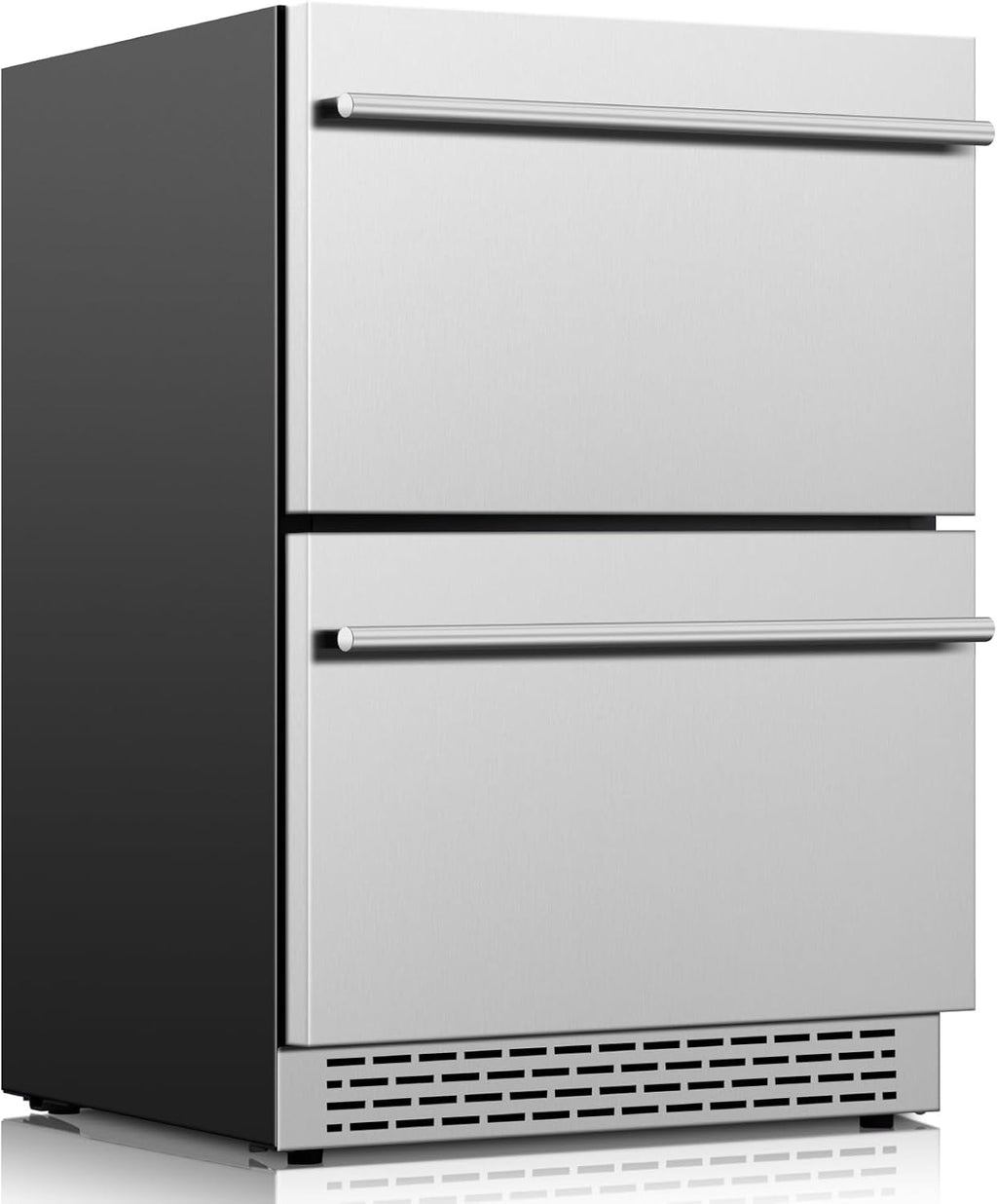 24 Inch Beverage Refrigerator, Under Counter Double Drawer Fridge for Drink Soda Beer, 37-64°F, Freestanding/Built-in Stainless Steel Beverage Cooler for Home Outdoor Commercial Use