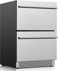 24 Inch Beverage Refrigerator, Under Counter Double Drawer Fridge for Drink Soda Beer, 37-64°F, Freestanding/Built-in Stainless Steel Beverage Cooler for Home Outdoor Commercial Use
