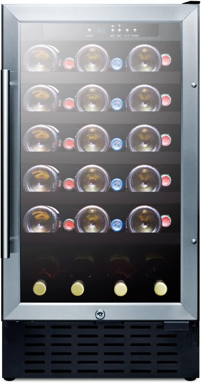 Summit 18' Wine Cellar, 34 Bottle, 3.3 cu.ft. Capacity, ADA Compliant Stainless Steel & Glass- SWC1840BADA
