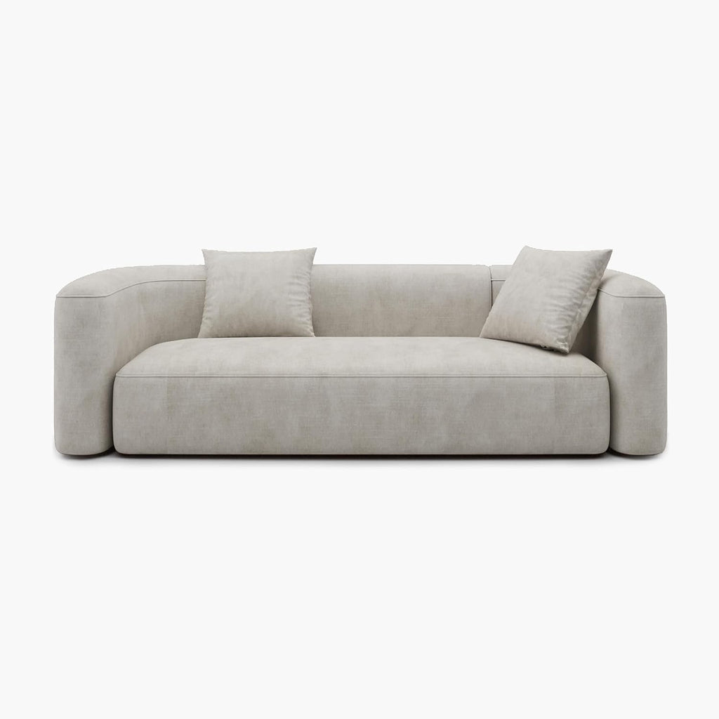 Acanva Luxury Modern Tight Curved Back Velvet Sofa, Minimalist Style Comfy Couch for Living Room Apartment, 3 Seater, Cream