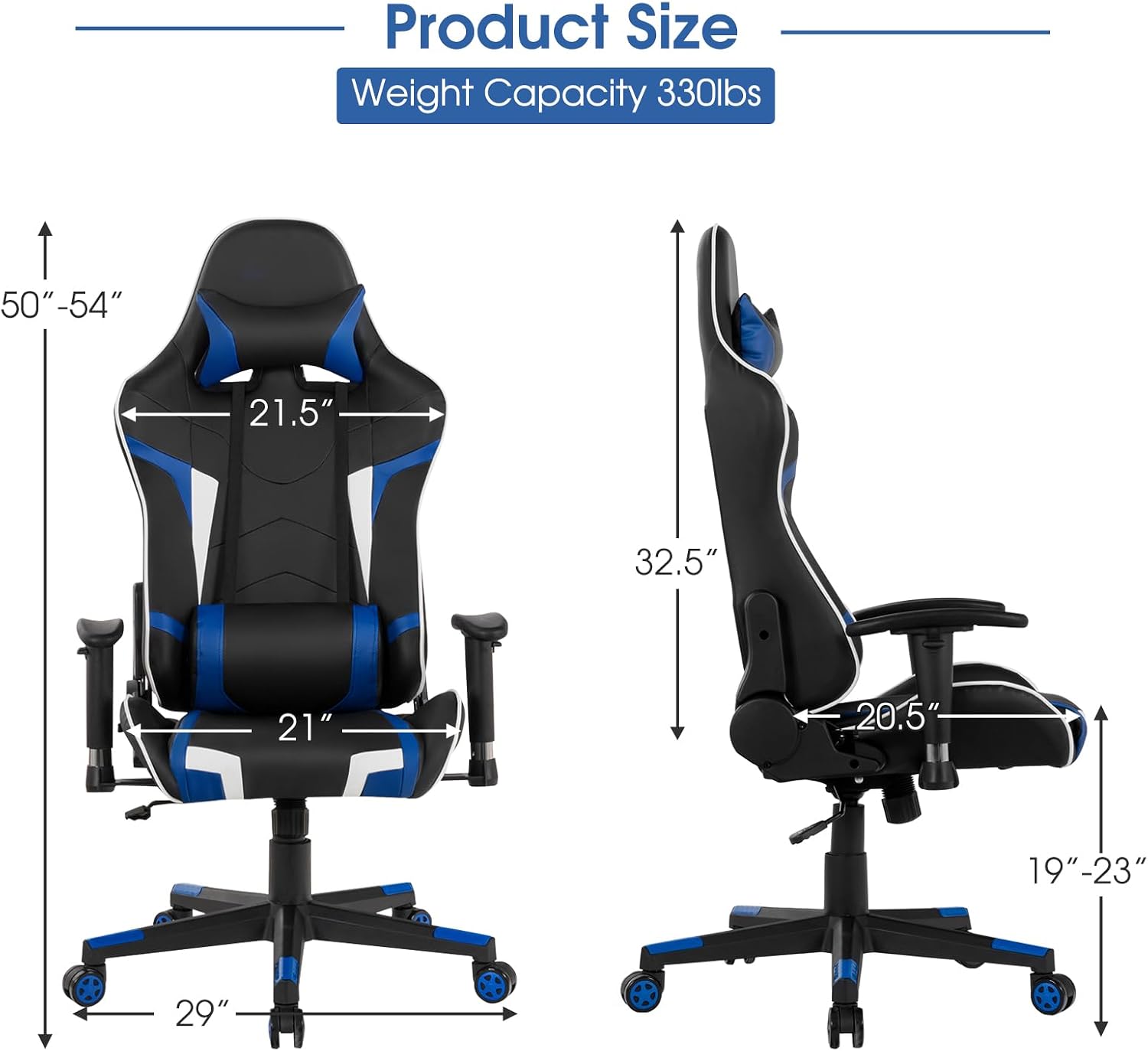 Tangkula Gaming Desk and Chair Set, Ergonomic Gamer Desk & Racing Chair Set Cup Holder, Headphone Hook, Handle Rack & Monitor Stand, Massage & Headrest, Home Office Computer (Blue)