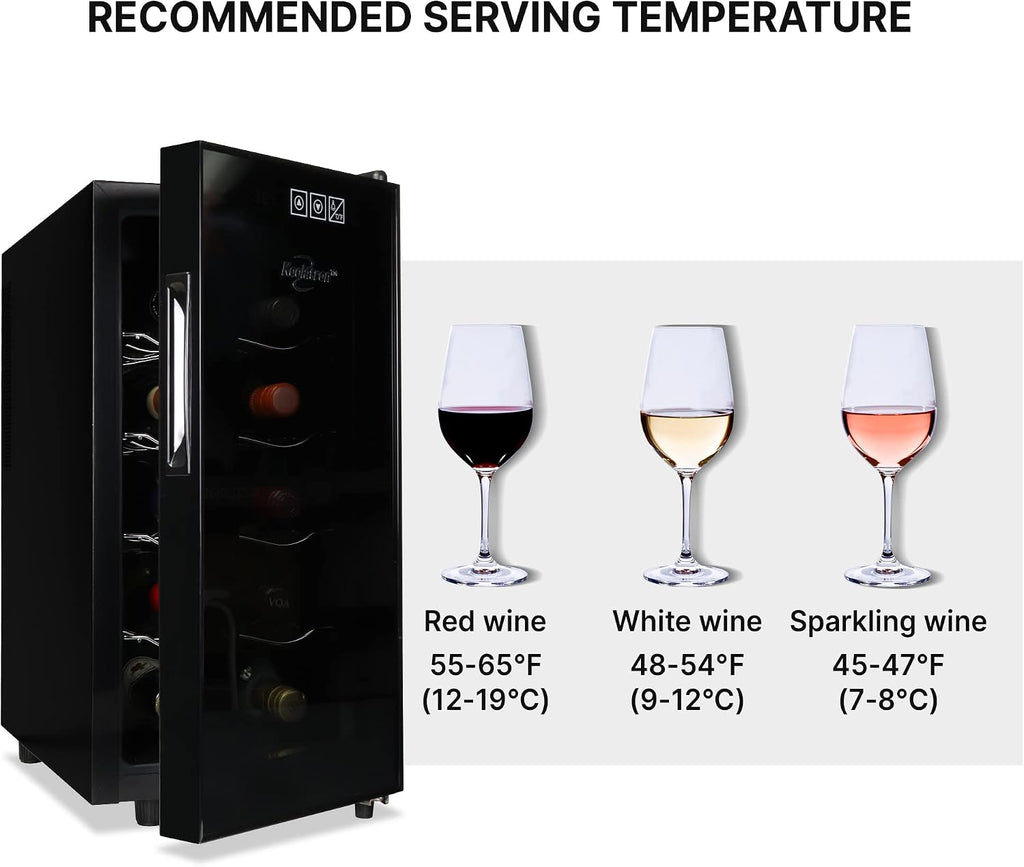Koolatron 10 Bottle Wine Cooler, Black, Thermoelectric Wine Fridge, 1 cu. ft. Freestanding Wine Cellar, Red, White and Sparkling Wine Storage for Small Kitchen, Apartment, Condo, RV