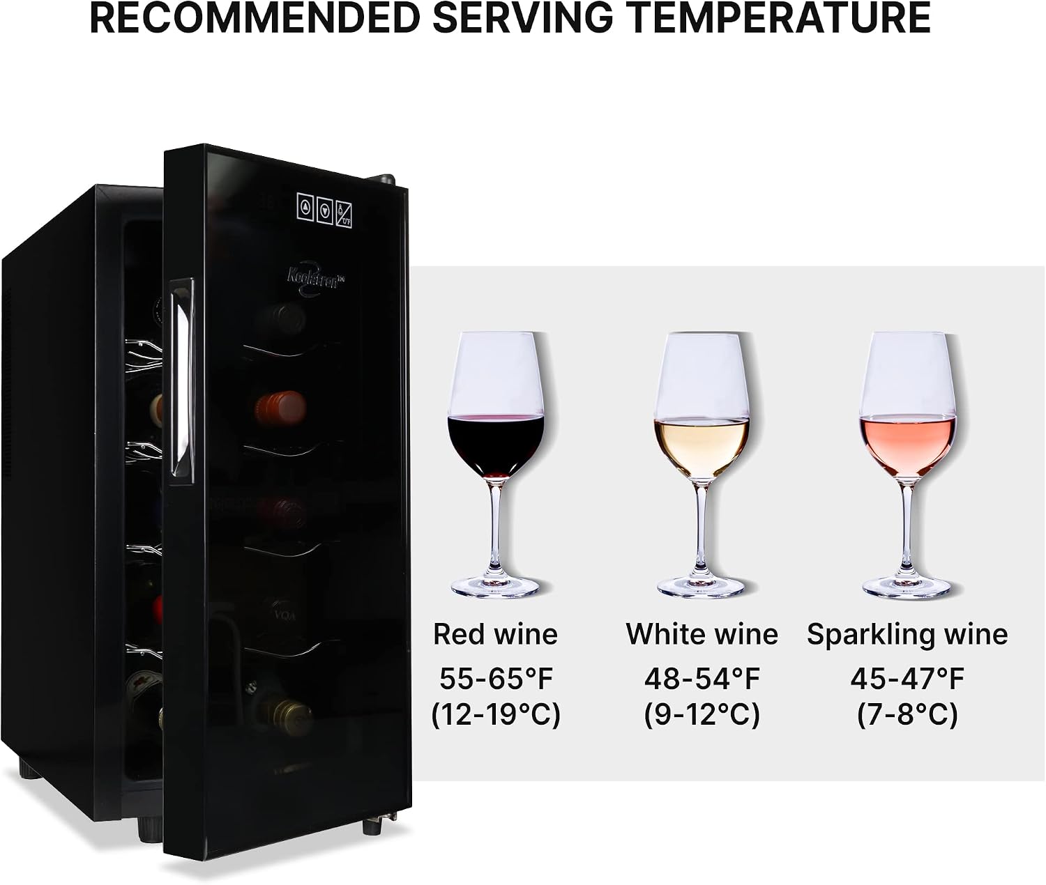 Koolatron 10 Bottle Wine Cooler, Black, Thermoelectric Wine Fridge, 1 cu. ft. Freestanding Wine Cellar, Red, White and Sparkling Wine Storage for Small Kitchen, Apartment, Condo, RV