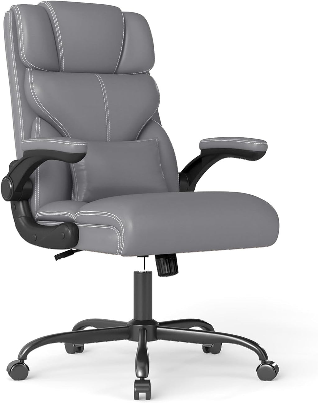 Executive Office Chair with Flip-up Armrests,Ergonomic Computer Desk Chairs,Mid-Tall Back Leather Office Chair 400 Lbs,Lumbar Support Swivel PC Chair with Rocking Function