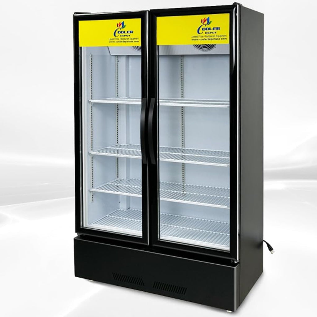 Commercial Refrigerator Glass 2-Door Merchandiser Display Cooler, Beverage Drink Cooler 67'Height Low Profile,ETL NSF Certified, 38 inches width, 21 cuft 110V, Restaurant LC-600