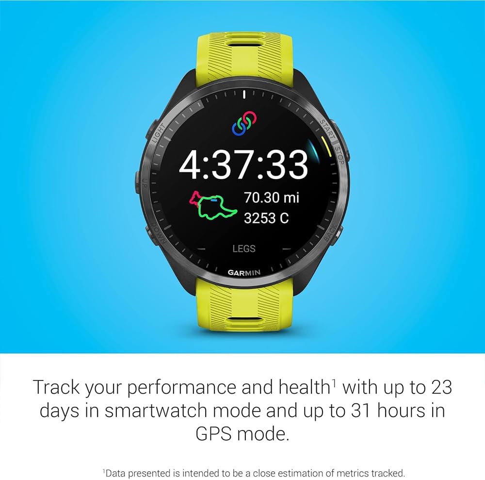 Garmin 010-02809-02 Forerunner 965 Running Smartwatch Amp Yellow and Black Bundle with Deco Essentials Charging Dock, Silicone Dust Cover 3 Pack and 1.4 Inch Screen Protector